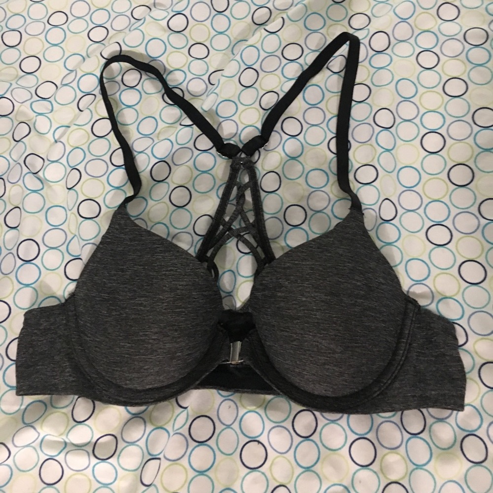 AERIE GRAY PUSH UP RACERBACK BRA